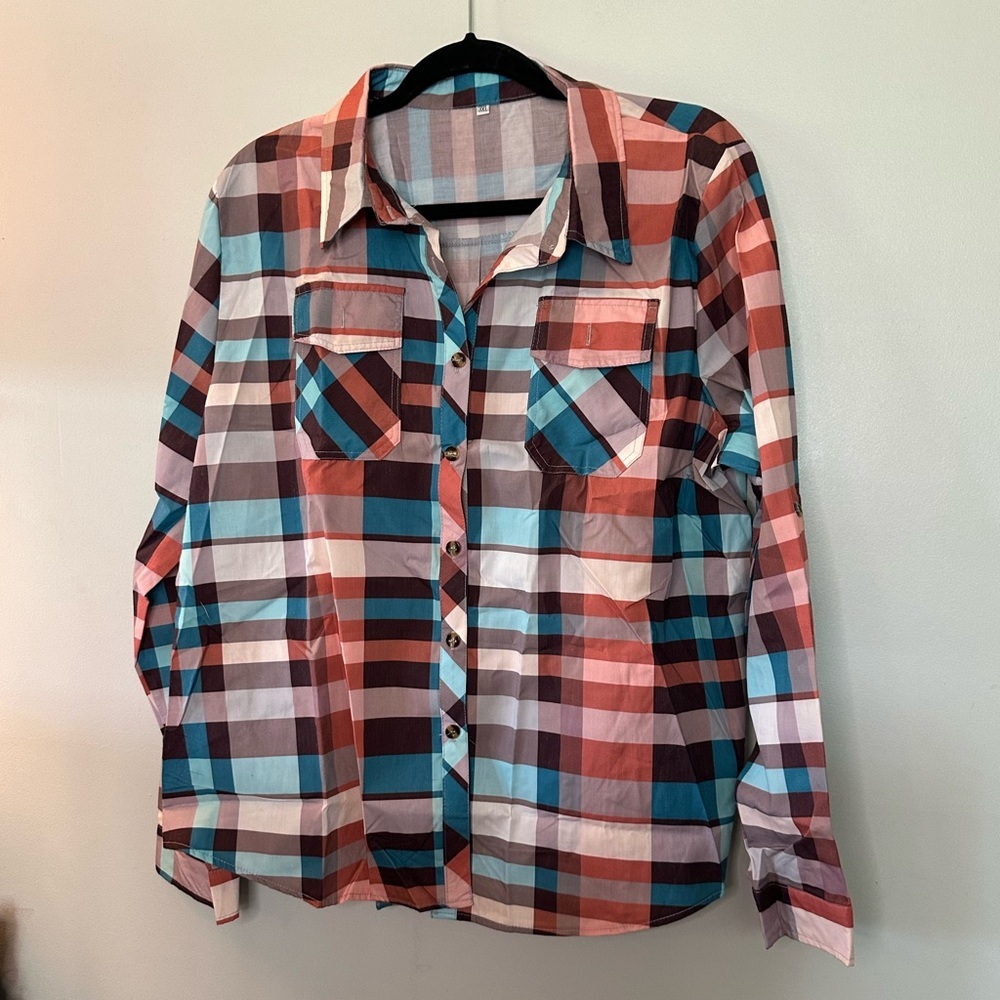 Plaid Button Down Shirt - Multicolor